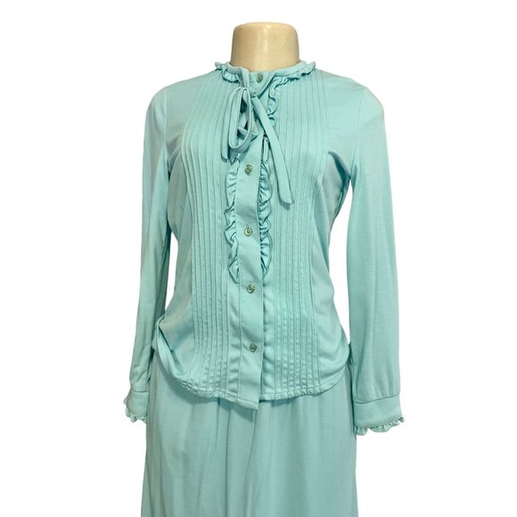 Vintage Blouse & Skirt set by Butte Knit of in Light Blue Size S 3 pieces 1970s. - Picture 3 of 10